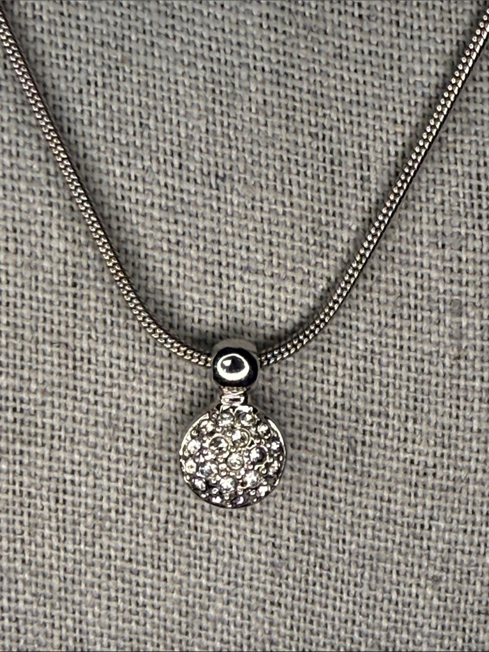 Christian Dior Rhinestone Silver Tone Round Pendant Snake Chain Necklace - Picture 3 of 5